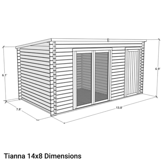 BillyOh Tianna 14x8 ft Log Cabin Summer House with Side Shed Store – Garden Room with Wide Double Doors, Storage Shed, Tongue and Groove Construction