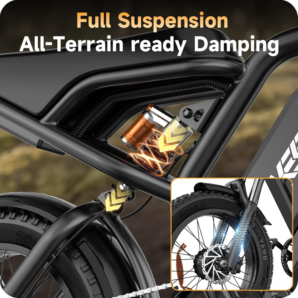 20" Fat Tyre Electric Bike with Dual 1500W Peak Motors, 48V 25Ah Removable Battery & Dual Suspension