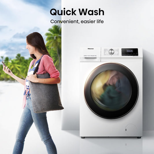 Freestanding Front Load Washing Machine – 12kg, Inverter Motor, 15 Programs, Quick & Steam Wash, 1400 RPM, White, Energy Class A