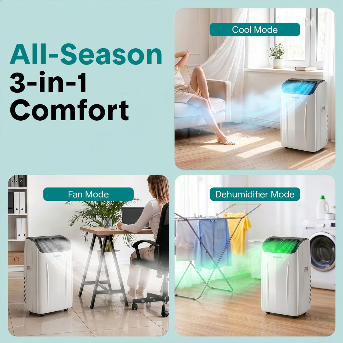 SereneLife Portable Air Conditioner 12000 BTU Air Conditioning Unit, Portable AC with Dehumidifier, Follow Me Function, Sleep Mode & Window Kit