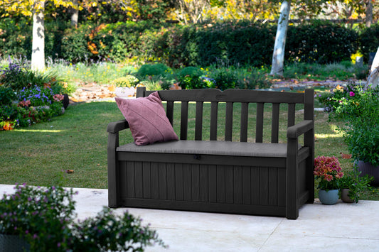 Keter Eden Bench 265L Outdoor 60% recycled Garden Furniture Storage Box Graphite & Light Grey