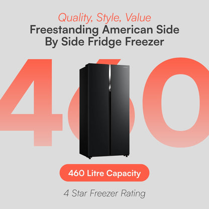 Cookology CSBS460BK 177.5cm Freestanding American Side-by-Side Fridge Freezer in Black