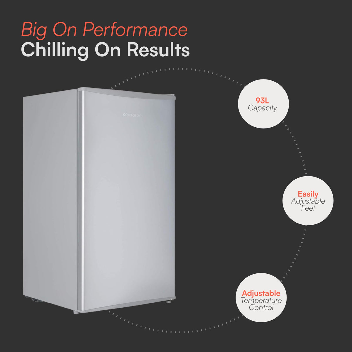Cookology UCIF93BK Freestanding under counter Fridge in Silver - 93 Litre Capacity