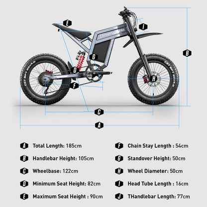 20" Fat Tyre Electric Bike with 60V 30Ah Battery, Full Suspension & Hydraulic Disc Brakes