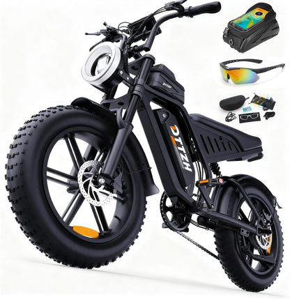 20" Fat Tire Electric Bike with 2500W Motor, 60V 30Ah Battery, Full Suspension, Hydraulic Disc Brakes