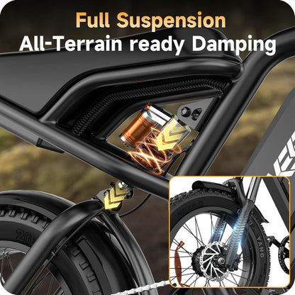 20" Fat Tyre Electric Bike with Dual 1500W Peak Motors, 48V 25Ah Removable Battery & Dual Suspension