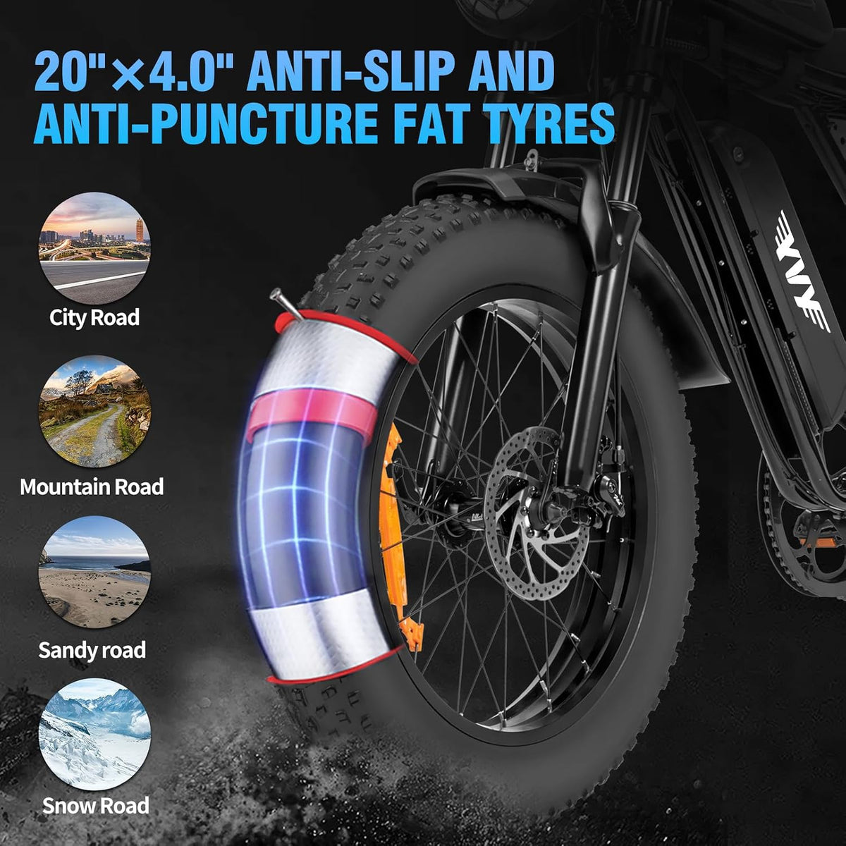 20" Fat Tyre Electric Bike with 250W Brushless Motor, 48V 15.6Ah Removable Battery, Dual Suspension