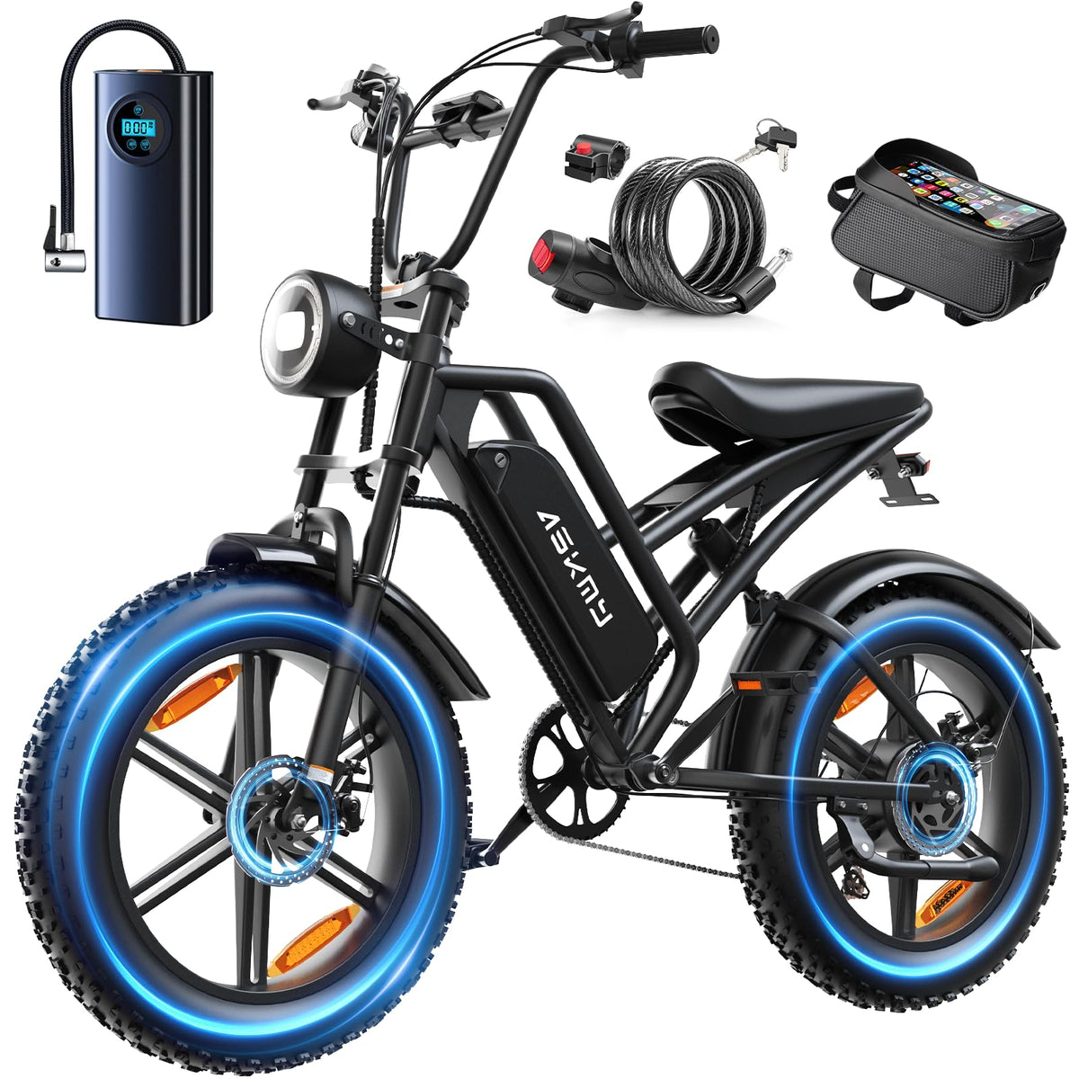 20" Fat Tyre Electric Mountain Bike with 1500W Peak Motor, 48V 15Ah Removable Battery