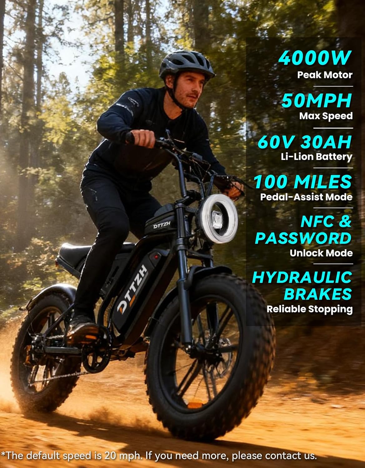 20" Fat Tire Electric Bike with 2500W Motor, 60V 30Ah Battery, Full Suspension, Hydraulic Disc Brakes