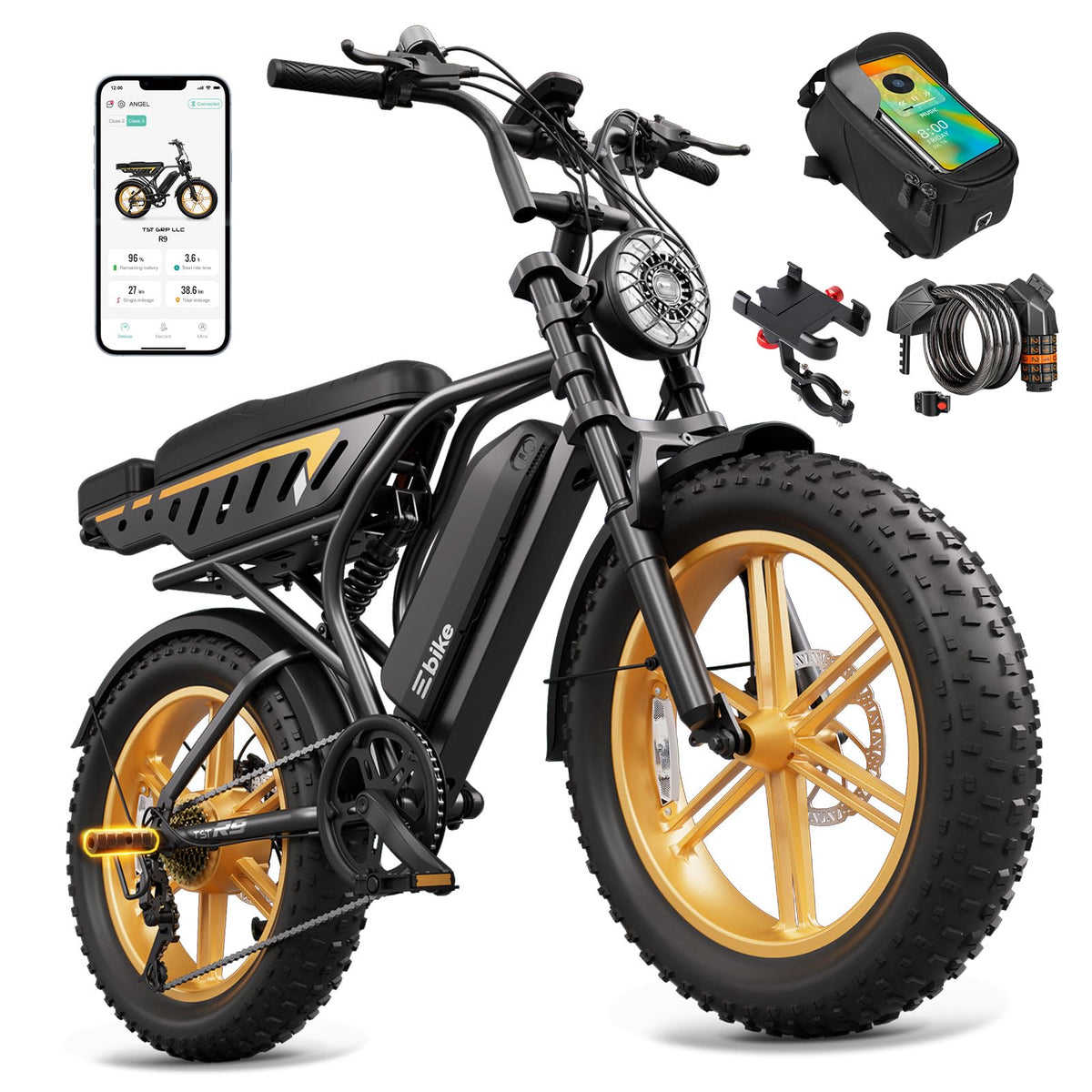 20" Fat Tyre Electric Bike with 1500W Peak Motor, 48V 15Ah Removable Battery & Dual Suspension
