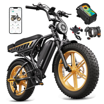 20" Fat Tyre Electric Bike with 1500W Peak Motor, 48V 15Ah Removable Battery & Dual Suspension