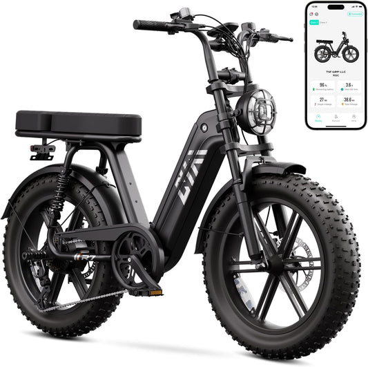 20" Fat Tyre Electric Bike with 1500W Peak Motor, 48V 15Ah Removable Battery & Full Suspension