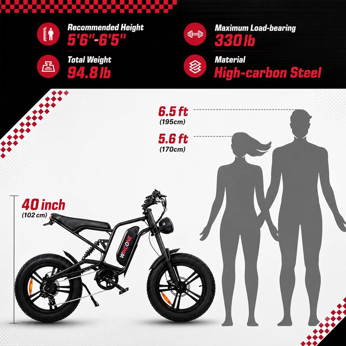 26" Fat Tyre Electric Bike with 1000W Peak Brushless Motor, 48V 13Ah Removable Battery