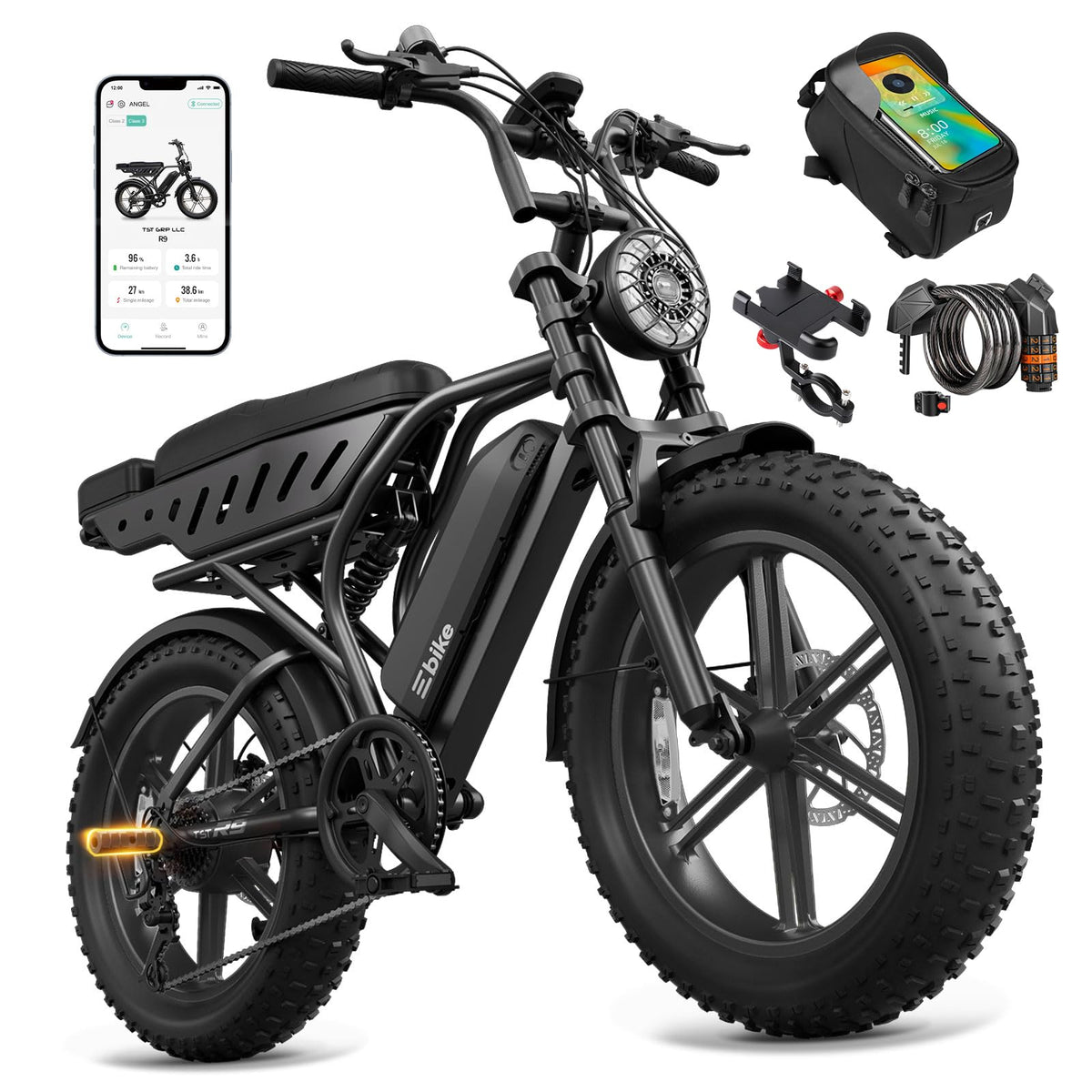 20" Fat Tyre Electric Bike with 1500W Peak Motor, 48V 15Ah Removable Battery & Dual Suspension