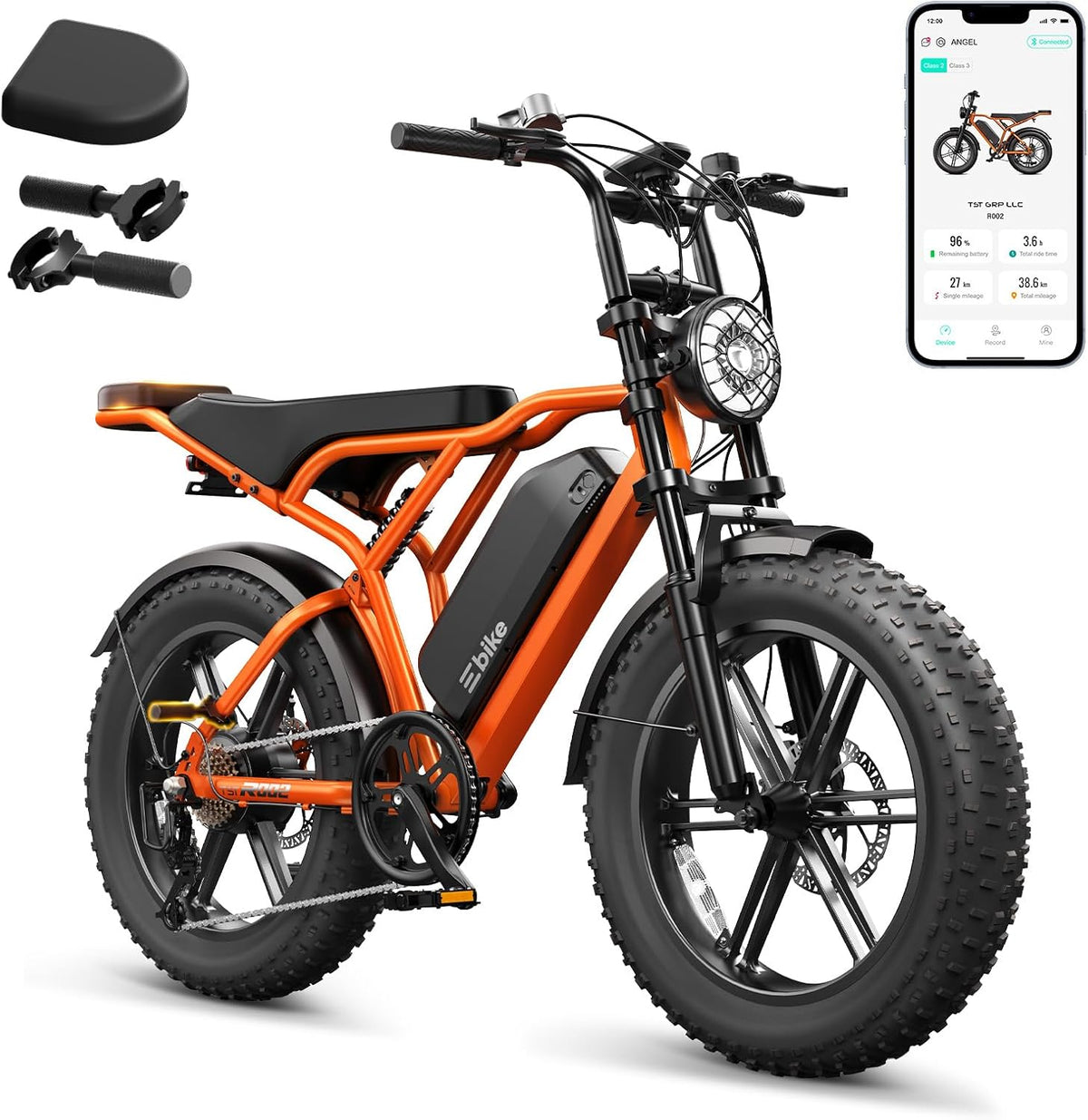 20" Fat Tyre Electric Bike with 1500W Peak Motor, 48V 15Ah Removable Battery & Dual Suspension
