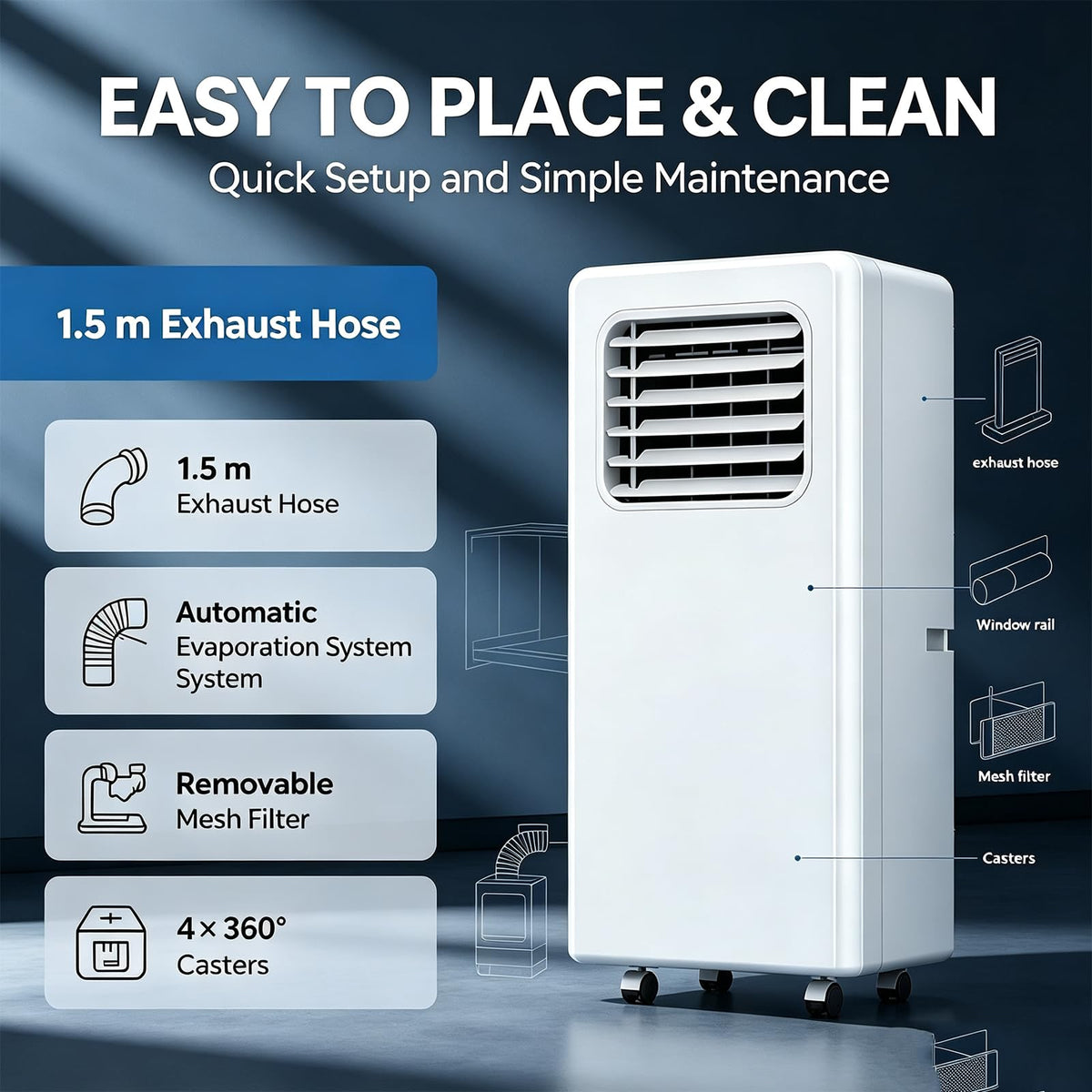 ZHPPED Freestanding Air Conditioner, Powerful Air Conditioning Unit 12,000 BTU/18,000 | Air Conditioner Without Outdoor Unit, Noise-Reducing, On
