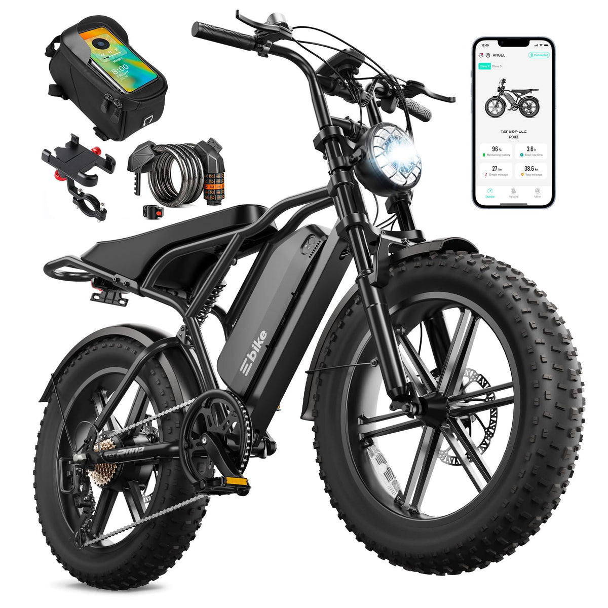 20" Fat Tyre Electric Bike with 1500W Peak Motor, 48V 15Ah Removable Battery & Dual Suspension