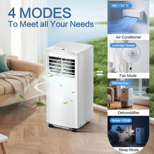 Air Conditioning Unit, 9000 BTU Portable Air Conditioner with 4-in-1 Cooling & Fan & Dehumidifier Function, AC Unit with Digital Display & Remote