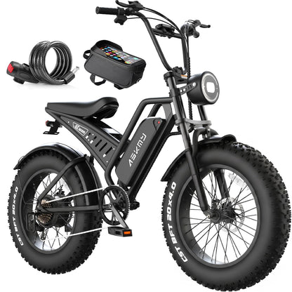 20" Fat Tyre Electric Mountain Bike with 1500W Peak Motor, 48V 15Ah Removable Battery