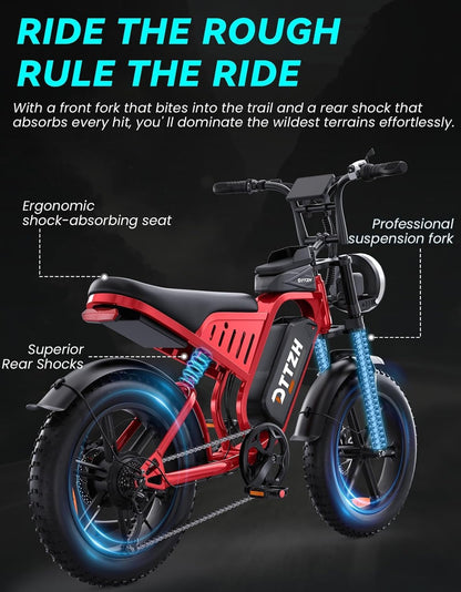 20" Fat Tire Electric Bike with 2500W Motor, 60V 30Ah Battery, Full Suspension, Hydraulic Disc Brakes