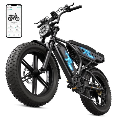 20" Fat Tyre Electric Bike with 1500W Peak Motor, 48V 15Ah Removable Battery & Dual Suspension