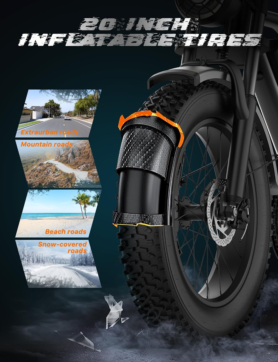 20" Fat Tyre Electric Bike with 250W Brushless Motor, 48V 20Ah Removable Battery & Dual Suspension