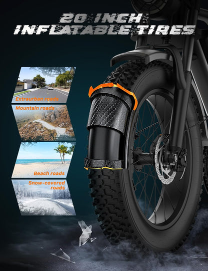 20" Fat Tyre Electric Bike with 250W Brushless Motor, 48V 20Ah Removable Battery & Dual Suspension