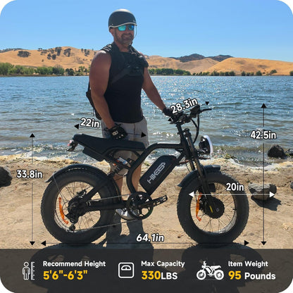 20" Fat Tyre Electric Bike with Dual 1500W Peak Motors, 48V 25Ah Removable Battery & Dual Suspension