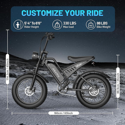 20" Fat Tyre Electric Mountain Bike with 1500W Peak Motor, 48V 15Ah Removable Battery