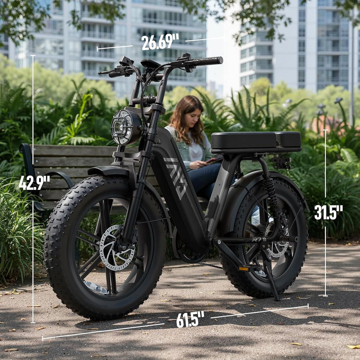 20" Fat Tyre Electric Bike with 1500W Peak Motor, 48V 15Ah Removable Battery & Full Suspension