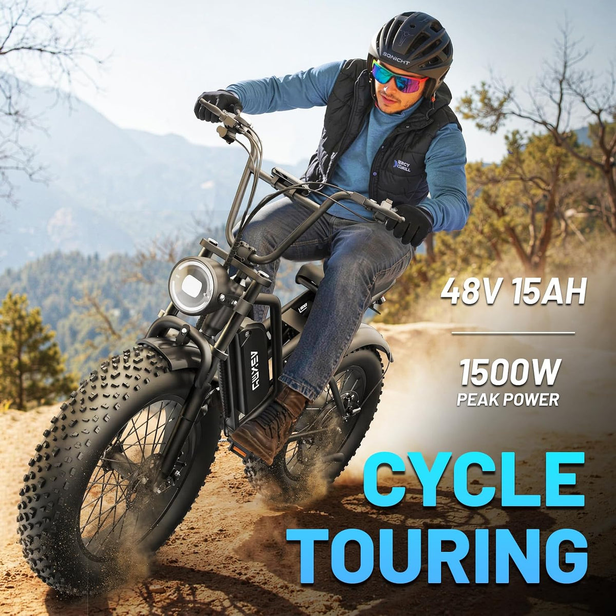 20" Fat Tyre Electric Mountain Bike with 1500W Peak Motor, 48V 15Ah Removable Battery
