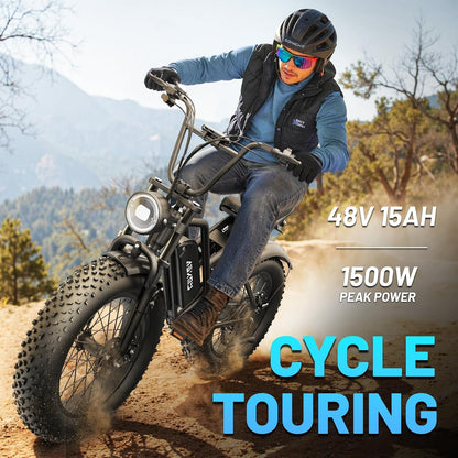20" Fat Tyre Electric Mountain Bike with 1500W Peak Motor, 48V 15Ah Removable Battery