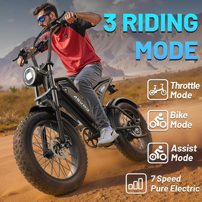 20" Fat Tyre Electric Mountain Bike with 1500W Peak Motor, 48V 15Ah Removable Battery