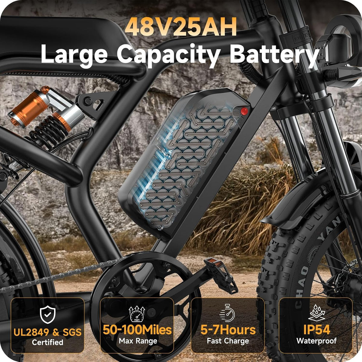 20" Fat Tyre Electric Bike with Dual 1500W Peak Motors, 48V 25Ah Removable Battery & Dual Suspension