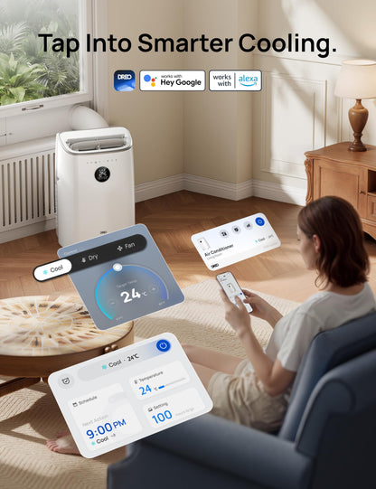 DREO 7500 BTU Portable Air Conditioner, 3-in-1 Cool/Fan/Dry Quiet AC Unit for Bedroom/Office, Smart App/Voice/Remote Control, Drainage-Free
