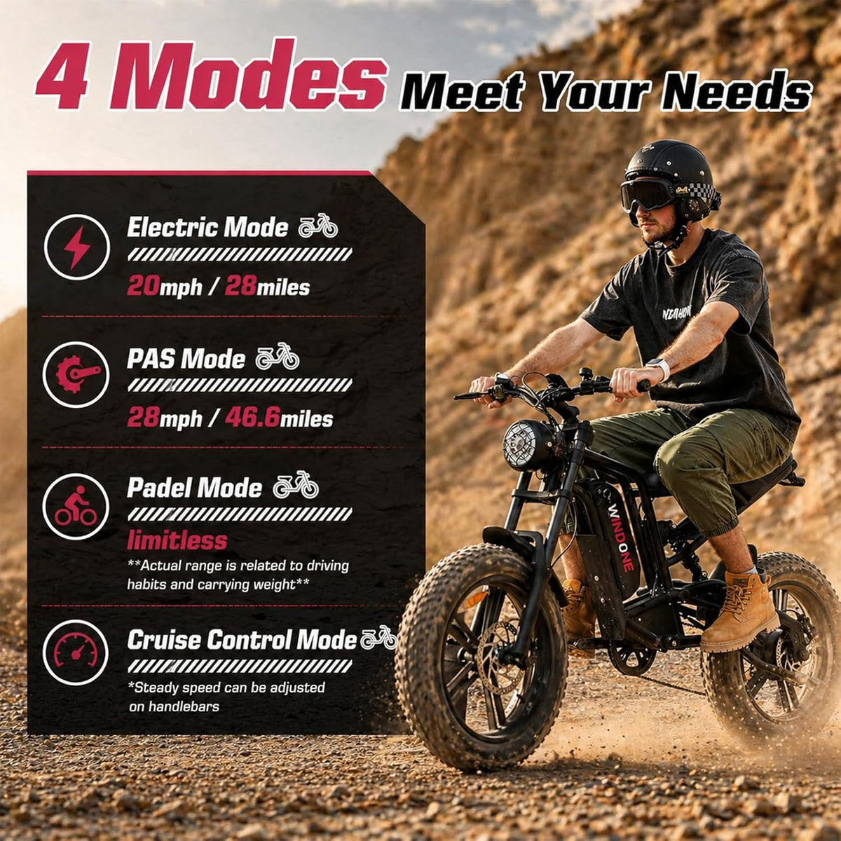26" Fat Tyre Electric Bike with 1000W Peak Brushless Motor, 48V 13Ah Removable Battery