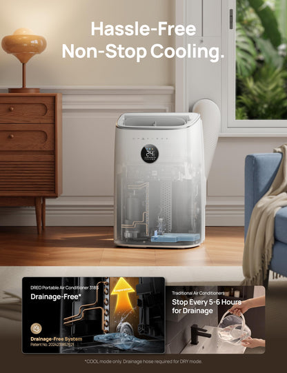 DREO 7500 BTU Portable Air Conditioner, 3-in-1 Cool/Fan/Dry Quiet AC Unit for Bedroom/Office, Smart App/Voice/Remote Control, Drainage-Free