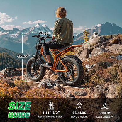 20" Fat Tyre Electric Bike with 1500W Peak Motor, 48V 15Ah Removable Battery & Dual Suspension