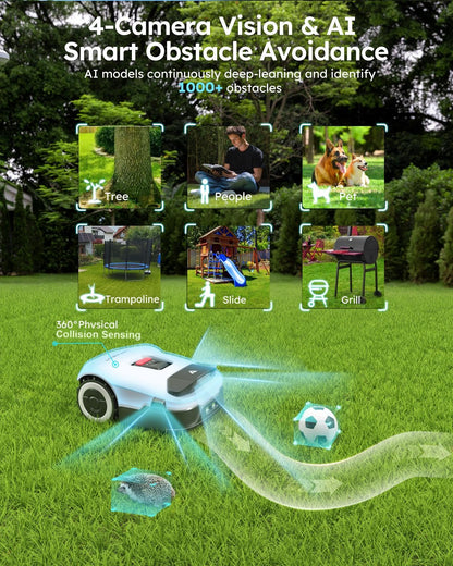 ANTHBOT Robot Lawnmower NO Wire - 600m2, Full Band RTK+4-Eye Vision Robotic Lawn Mower, Automatic Mapping, 30 Multi-zone Management, Accurate