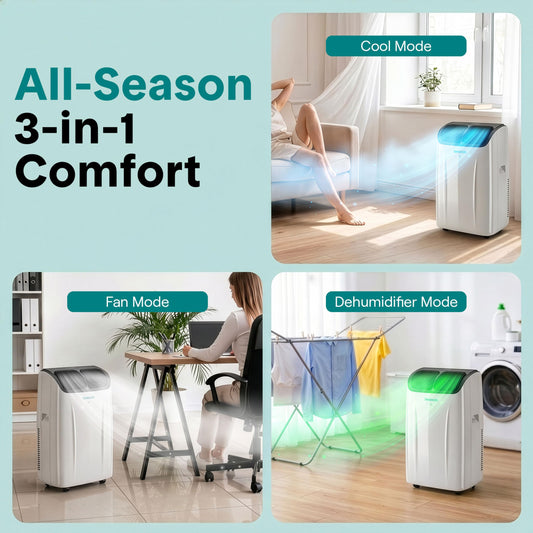 SereneLife Portable Air Conditioner 12000 BTU Air Conditioning Unit, Portable AC with Dehumidifier, Follow Me Function, Sleep Mode & Window Kit
