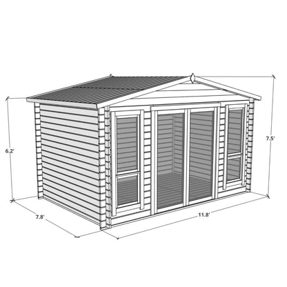 BillyOh Sasha 12 x 8 Log Cabin Summer House Shed – Wooden Garden Room with Apex Roof, Double Doors, Floor, Roof & Felt | Outdoor Office, Home Studio