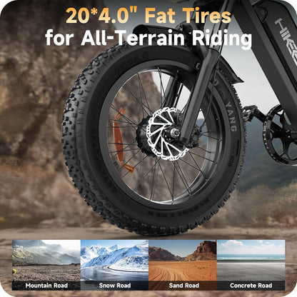 20" Fat Tyre Electric Bike with Dual 1500W Peak Motors, 48V 25Ah Removable Battery & Dual Suspension