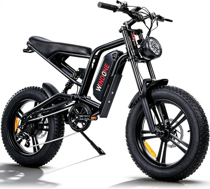 26" Fat Tyre Electric Bike with 1000W Peak Brushless Motor, 48V 13Ah Removable Battery