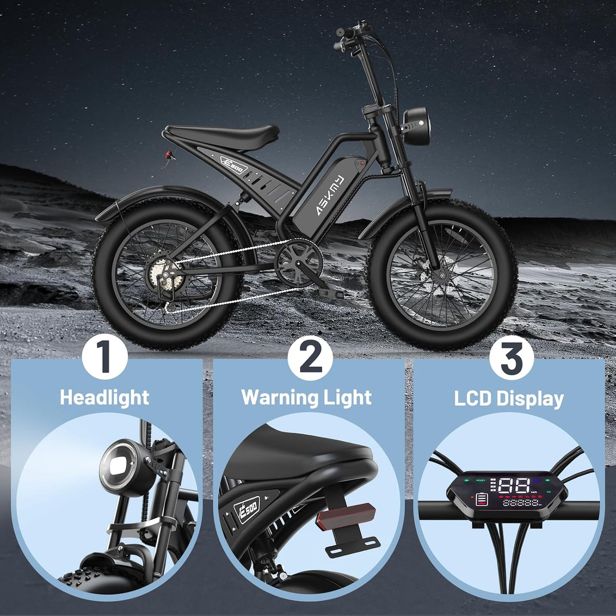 20" Fat Tyre Electric Mountain Bike with 1500W Peak Motor, 48V 15Ah Removable Battery