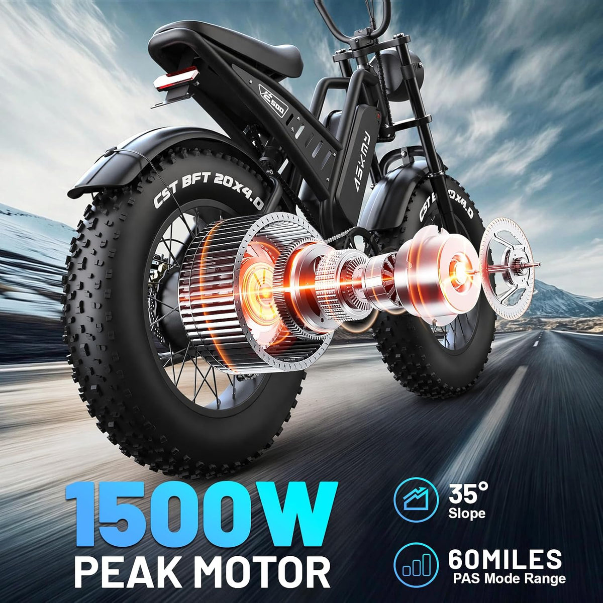 20" Fat Tyre Electric Mountain Bike with 1500W Peak Motor, 48V 15Ah Removable Battery
