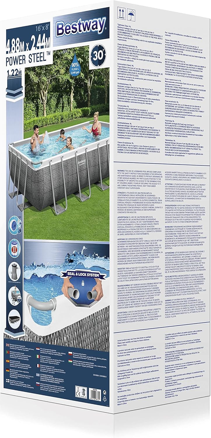 16ft Rectangular Above Ground Pool Set – Family Garden Swimming Pool with Pump Ladder & Cover
