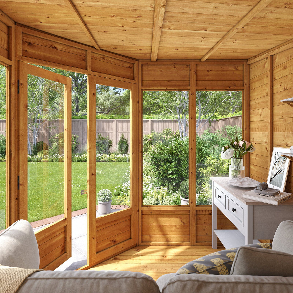 BillyOh Corner Summerhouse Log Cabin 7 x 7 Garden Storage Shed Wooden Summer House Sheds Picton Summerhouses Pressure Treated Available (Spray