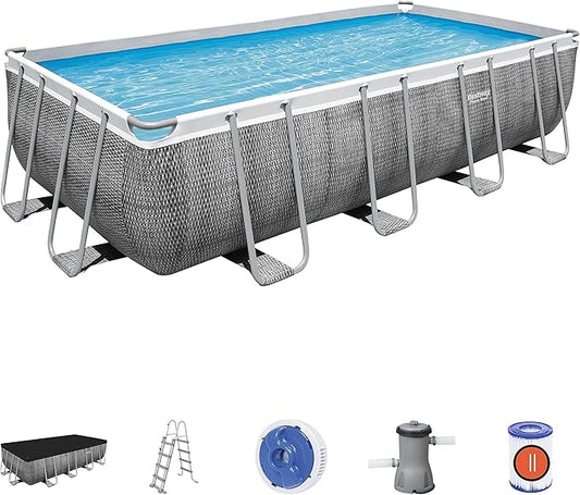16ft Rectangular Above Ground Pool Set – Family Garden Swimming Pool with Pump Ladder & Cover