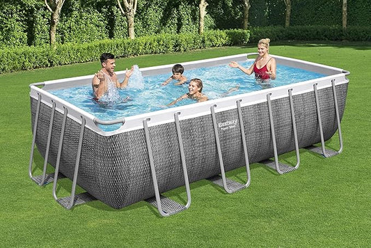 16ft Rectangular Above Ground Pool Set – Family Garden Swimming Pool with Pump Ladder & Cover